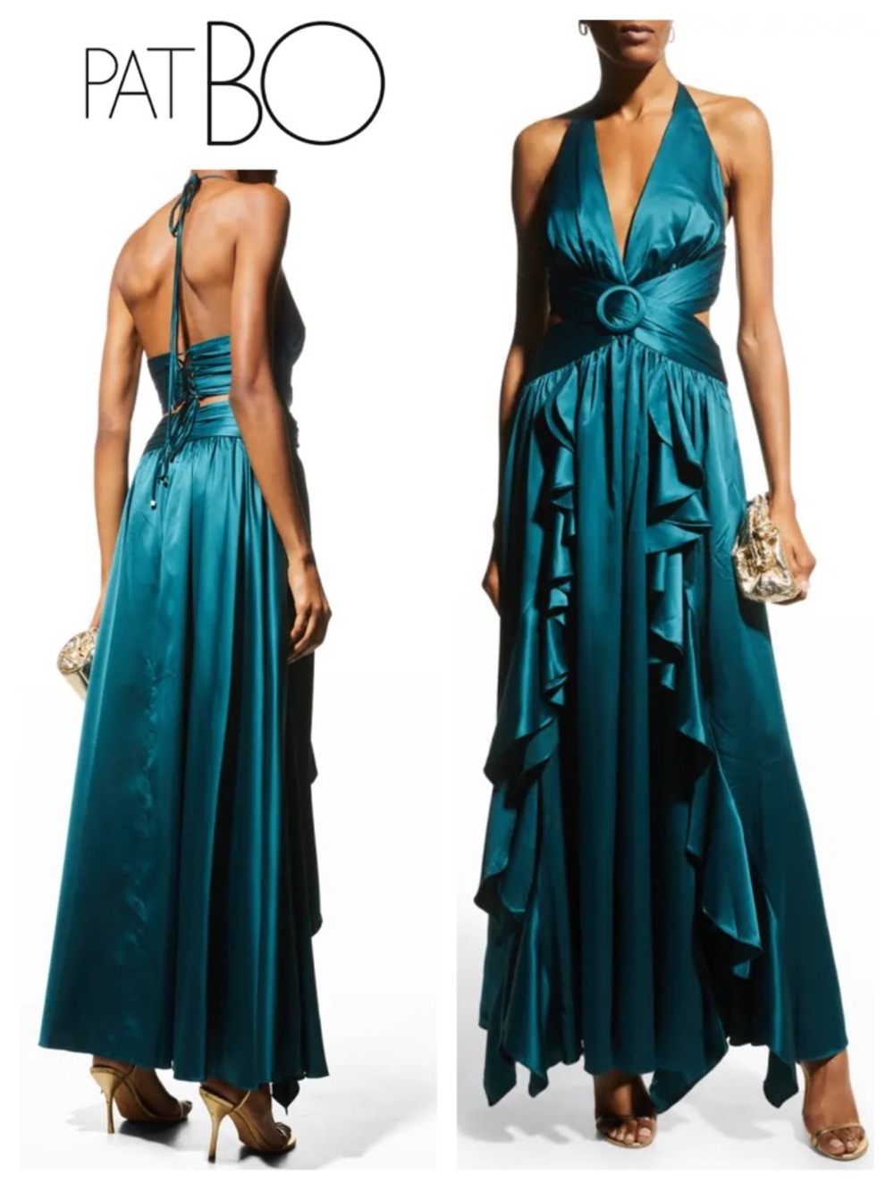 PATBO Sleeveless Cutout Satin Gown